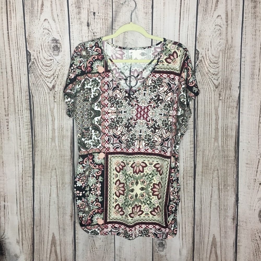 Perceptions Woman Beige Silky Print Top